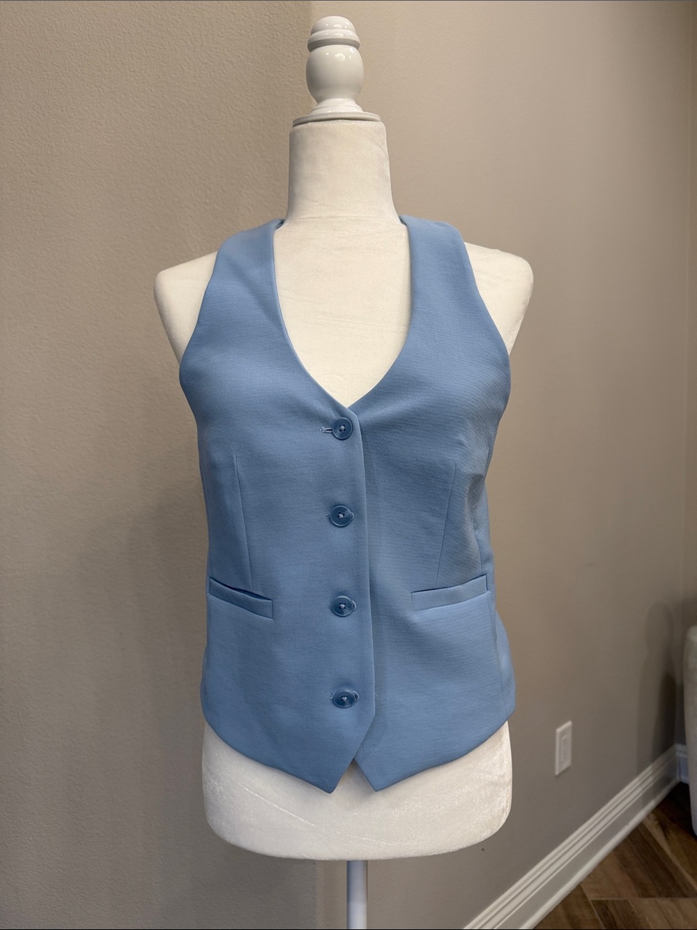 Express Light Blue Sleeveless Button Front Vest
